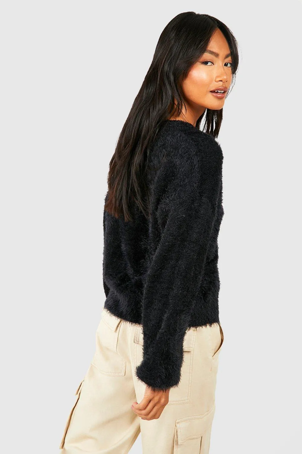 Fluffy Knit Slouchy Crop Cardigan - Jumpers & Cardigans - boohoo