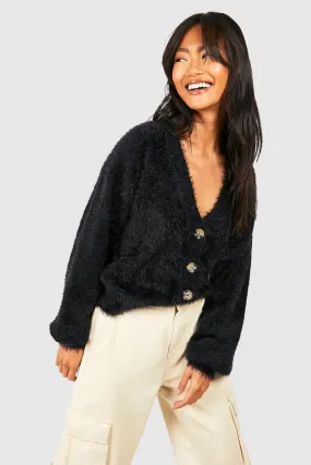 Fluffy Knit Slouchy Crop Cardigan - Jumpers & Cardigans - boohoo