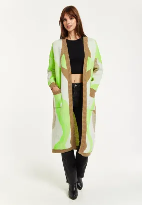 Longline Brown, Green, and White Cardigan