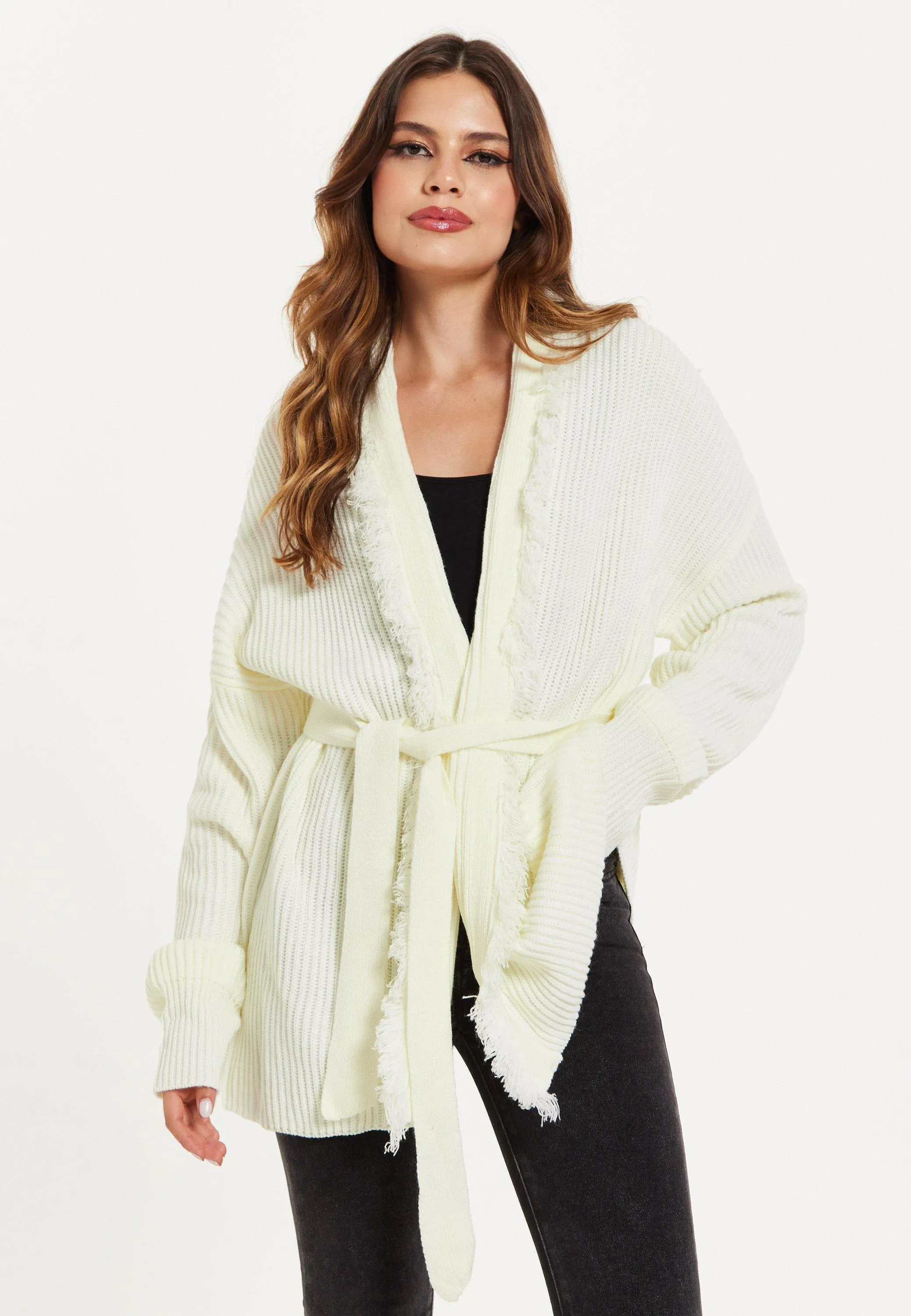 Cream cardigan with fringe detail - Liquorish