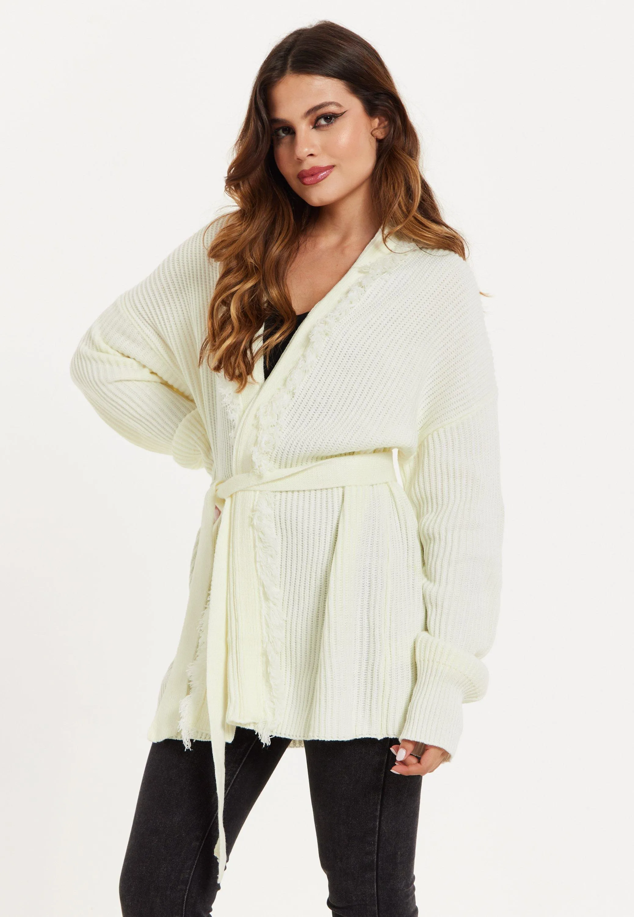 Cream cardigan with fringe detail - Liquorish