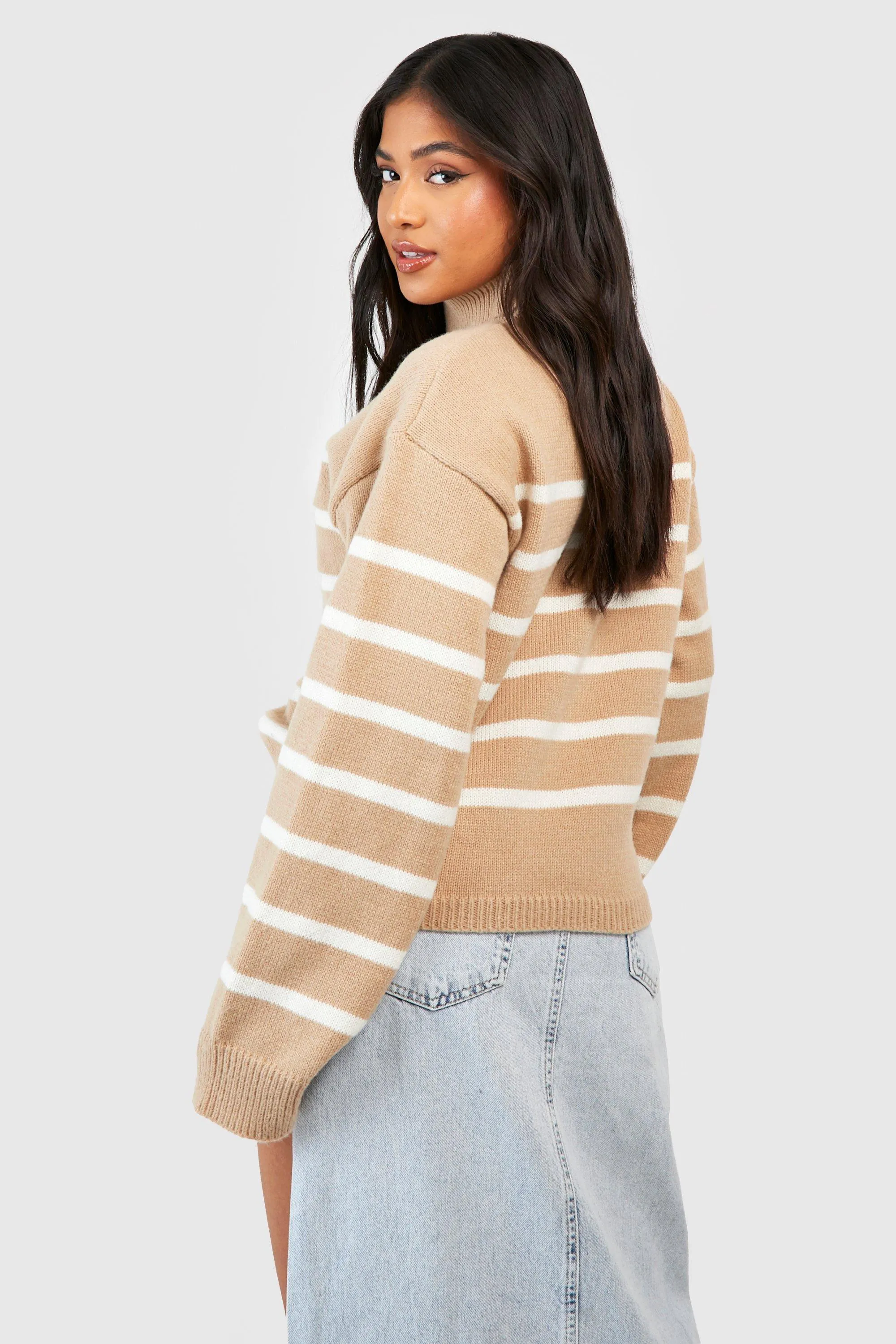 Jumpers & Cardigans | Petite Stripe Roll Neck Jumper | boohoo