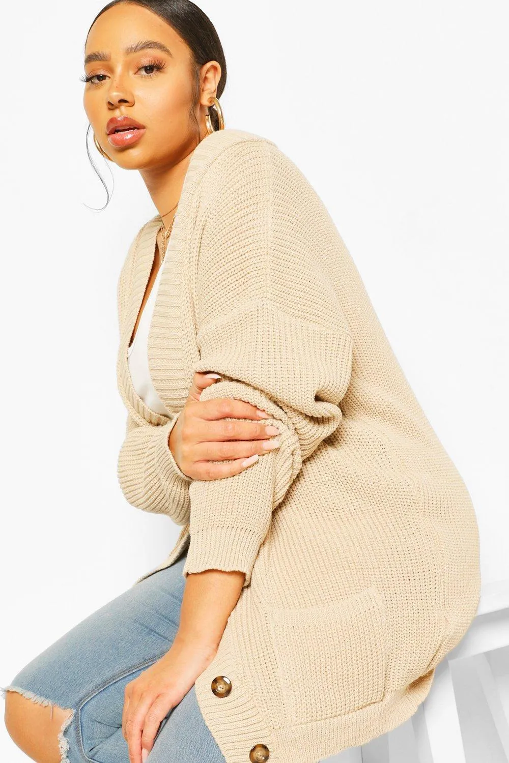 Women's Jumpers & Cardigans | Shop Plus Size Oversized Button Through Cardigans | boohoo