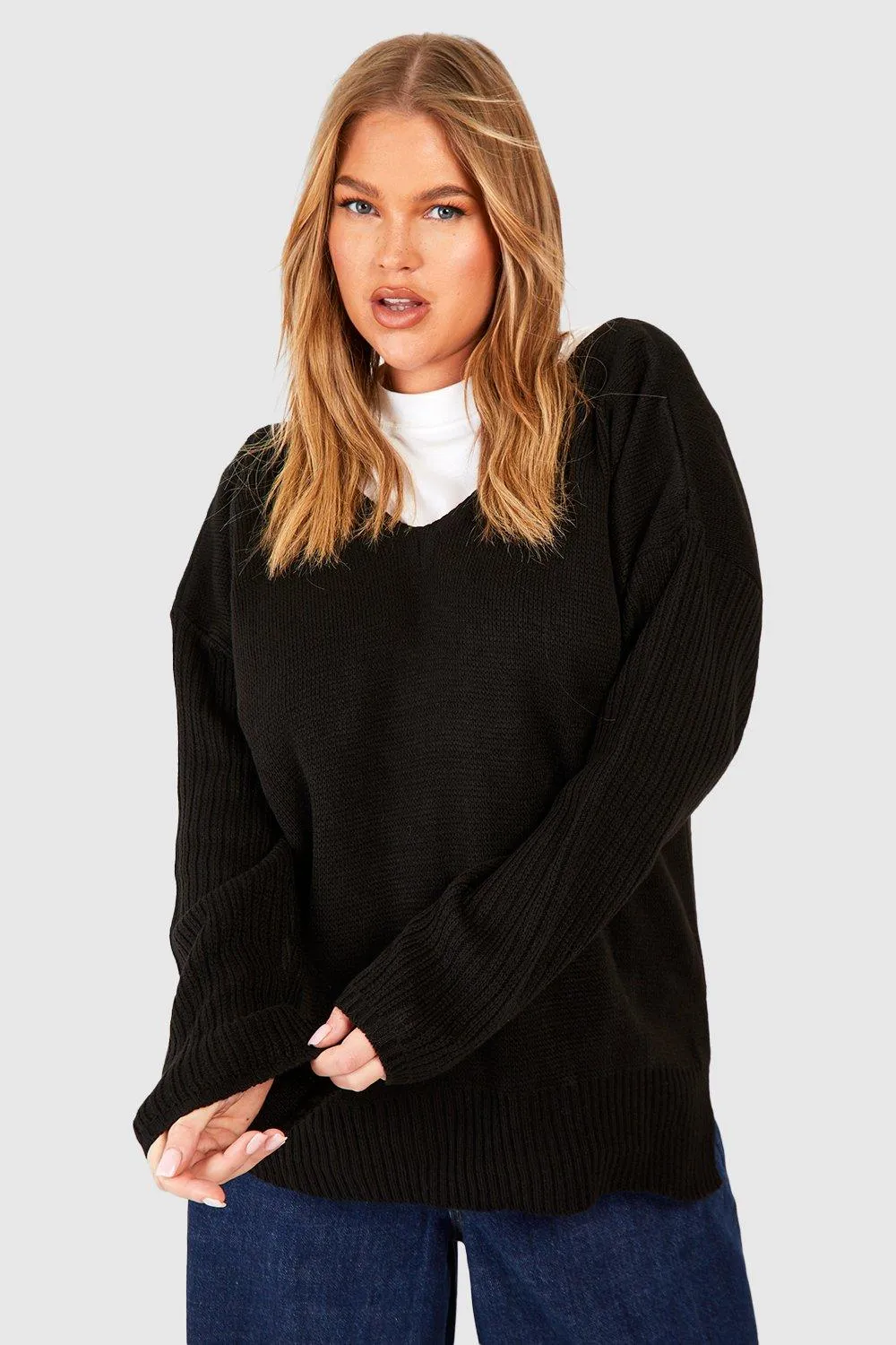 V Neck Jumpers & Cardigans | Shop Plus Size Oversized Styles | boohoo