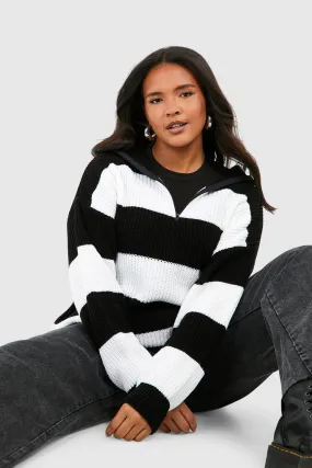 Stripe Half Zip Through Jumper - Plus Size | Jumpers & Cardigans | boohoo