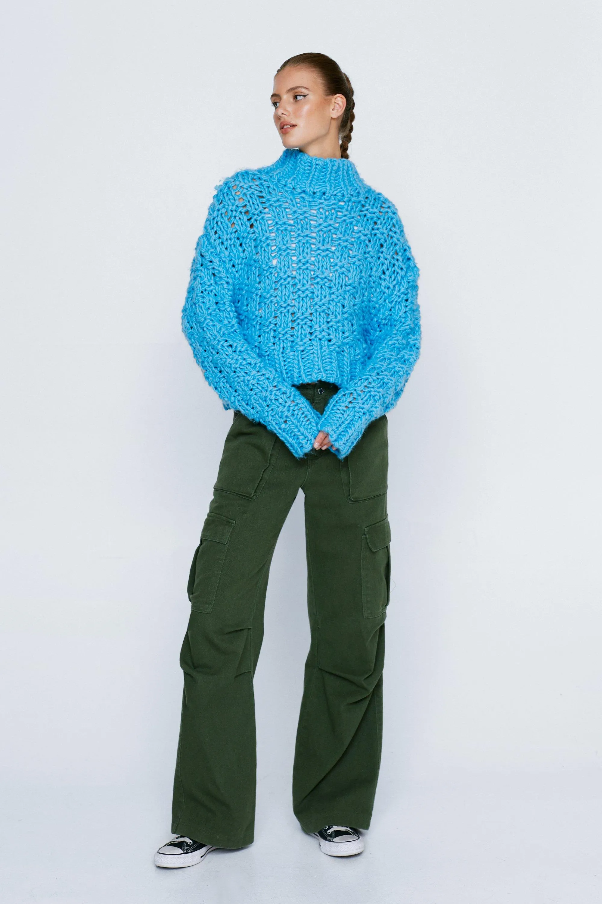 High Neck Cable Weave Jumper