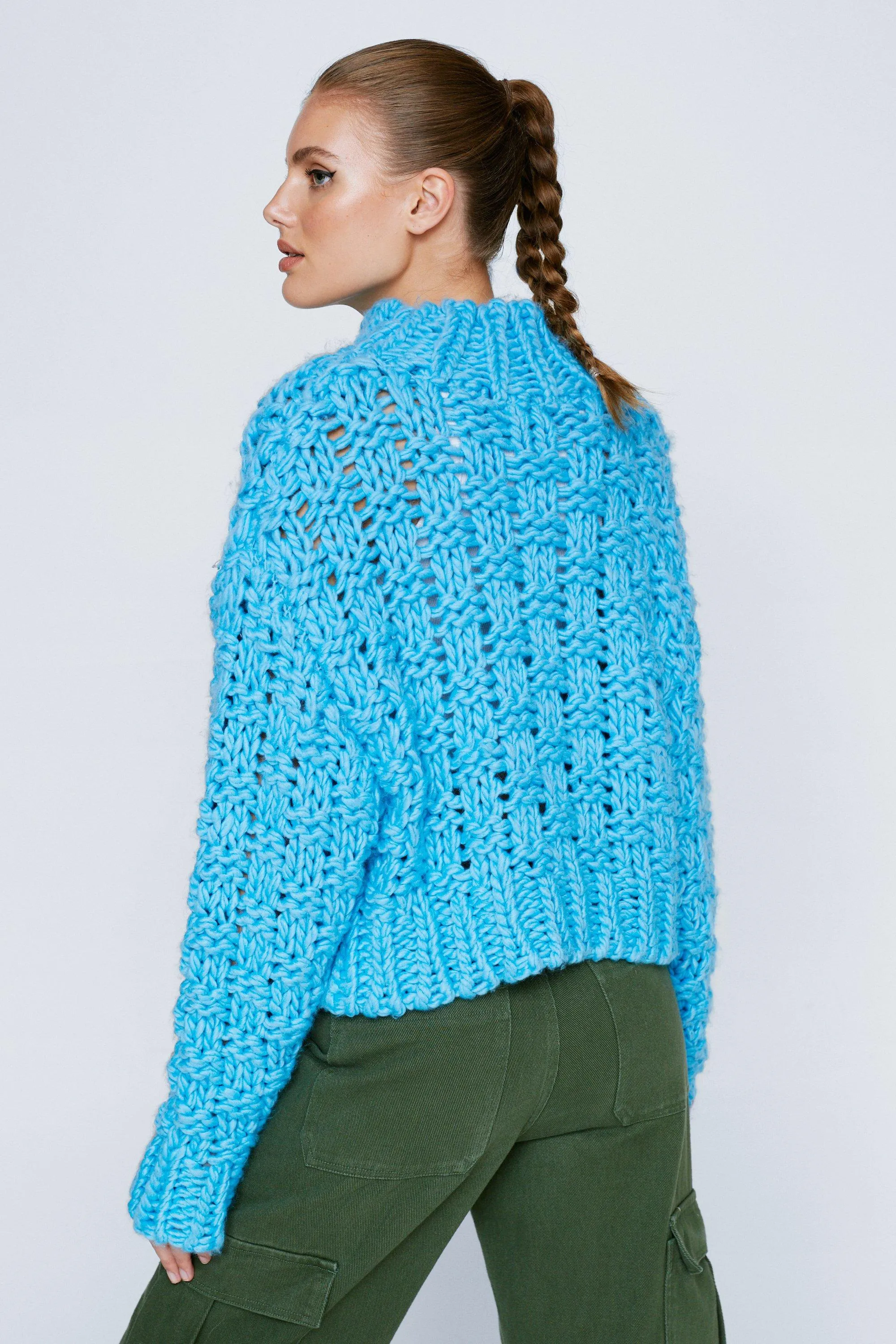 High Neck Cable Weave Jumper