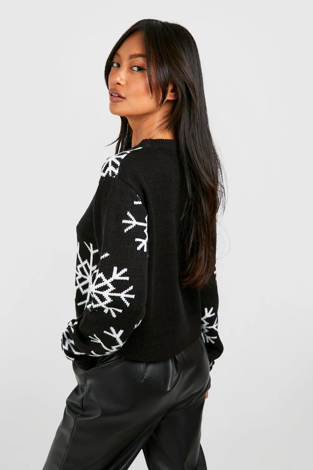 Jumpers & Cardigans | Snowflake Crop Christmas Jumper | boohoo