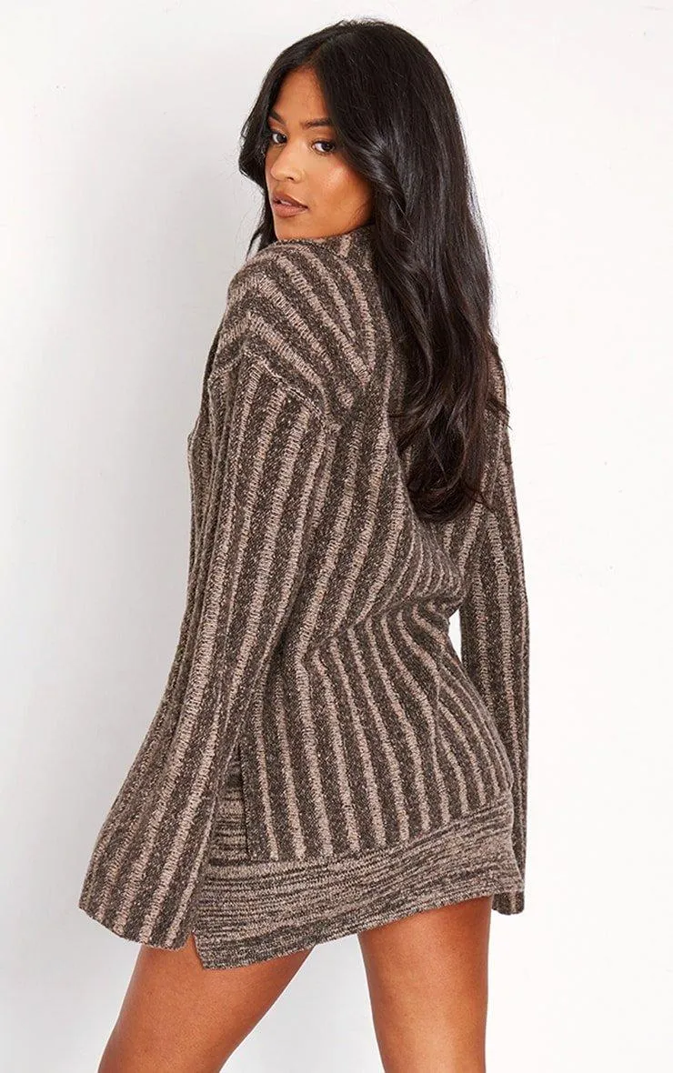 Brown Knitted V Neck Jumper