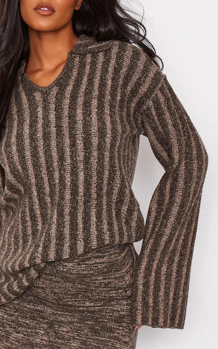 Brown Knitted V Neck Jumper