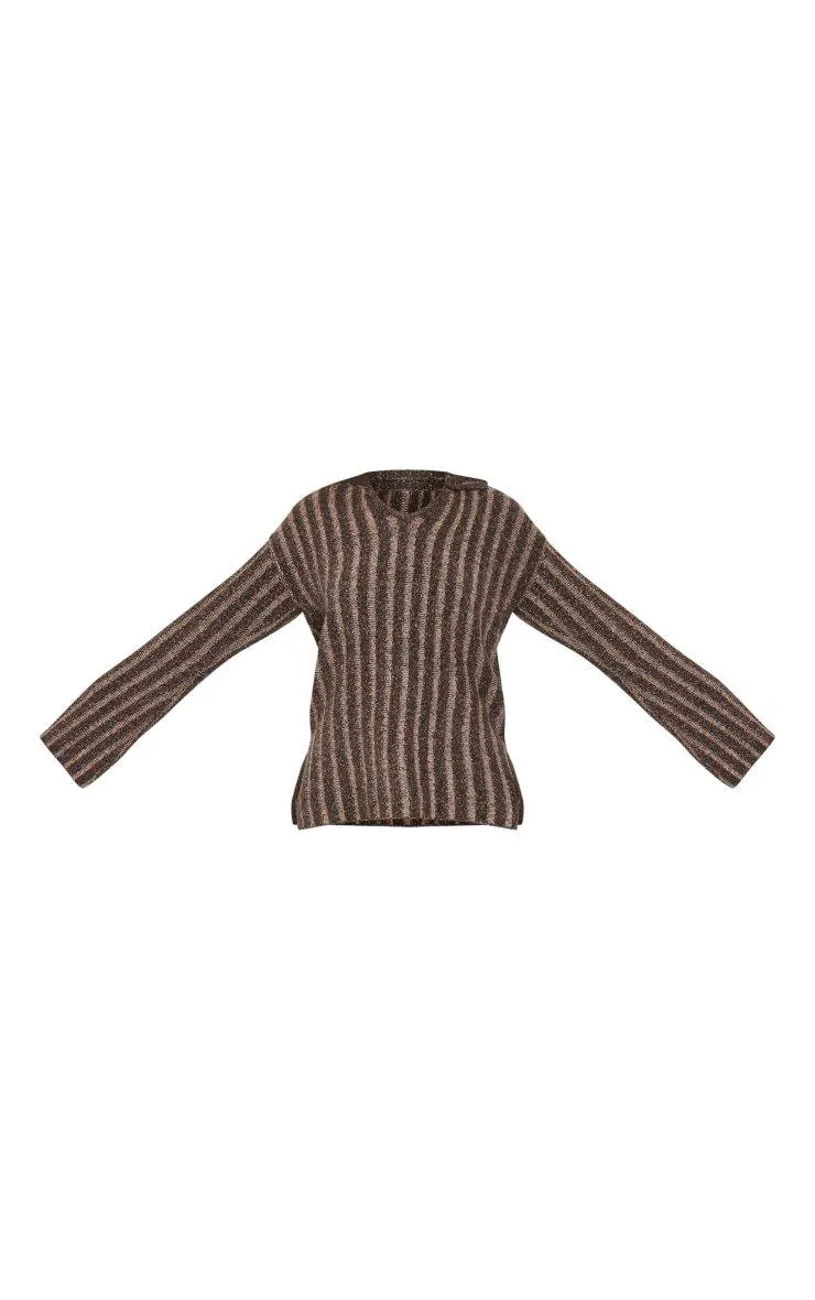 Brown Knitted V Neck Jumper