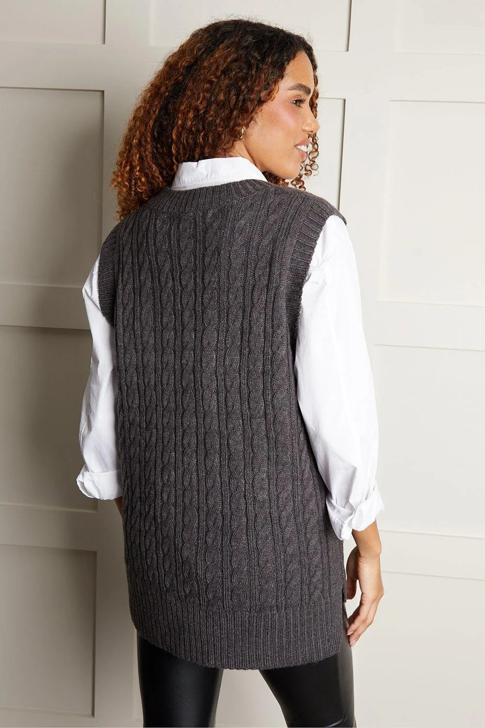 V-Neck Cable Knit Vest