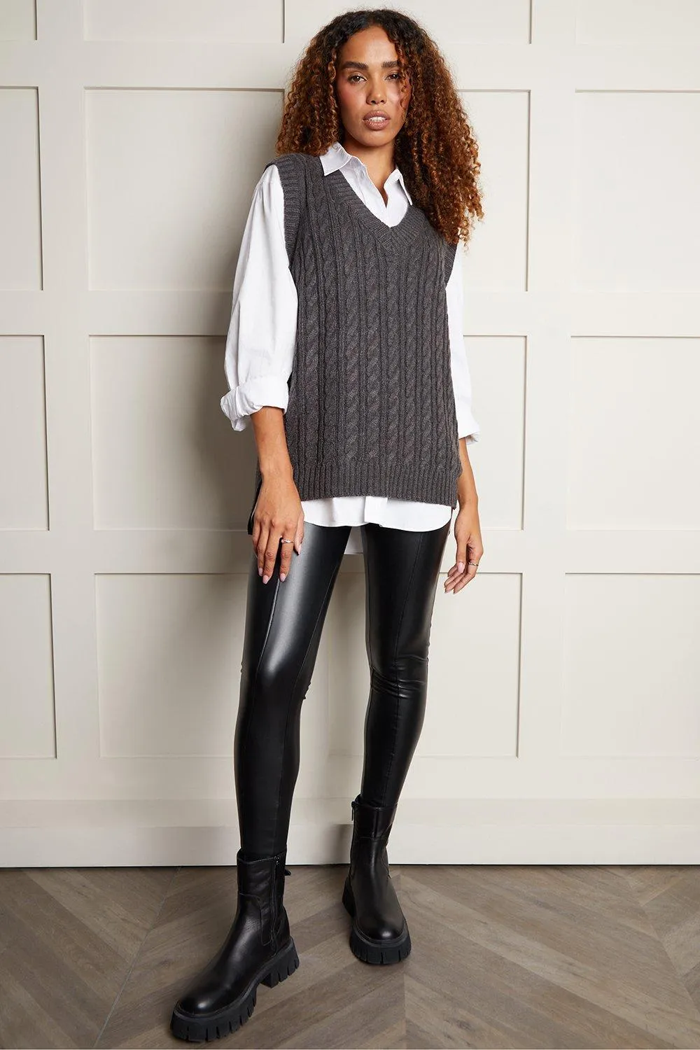 V-Neck Cable Knit Vest