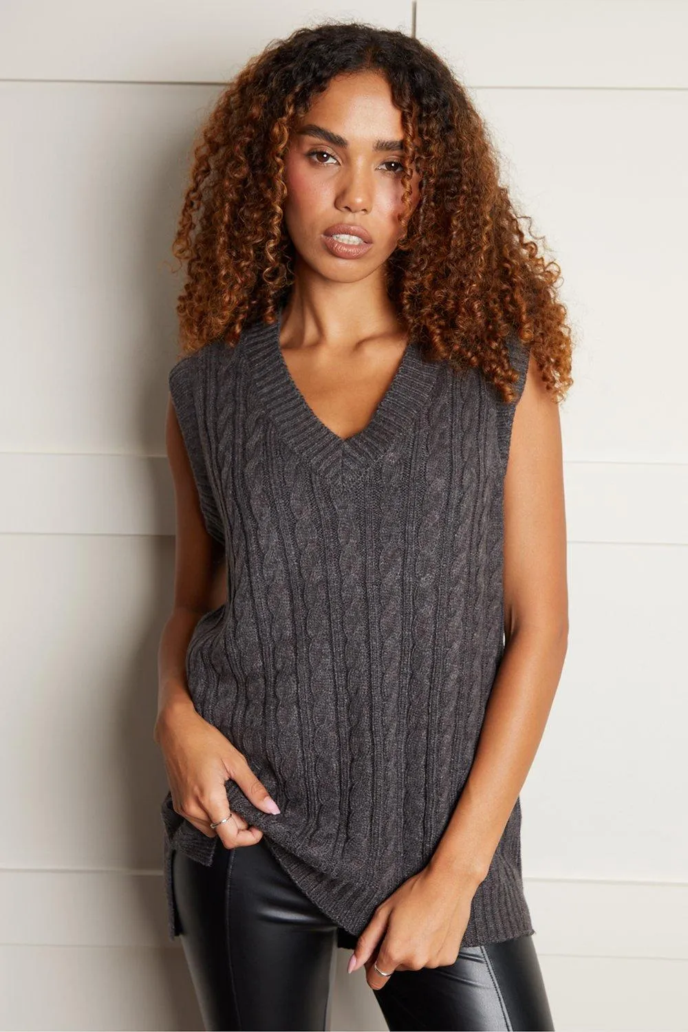 V-Neck Cable Knit Vest