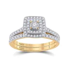 Keene Jewelers 10kt Yellow Gold Round Diamond Halo Bridal Wedding Ring Band Set 1/2 Cttw