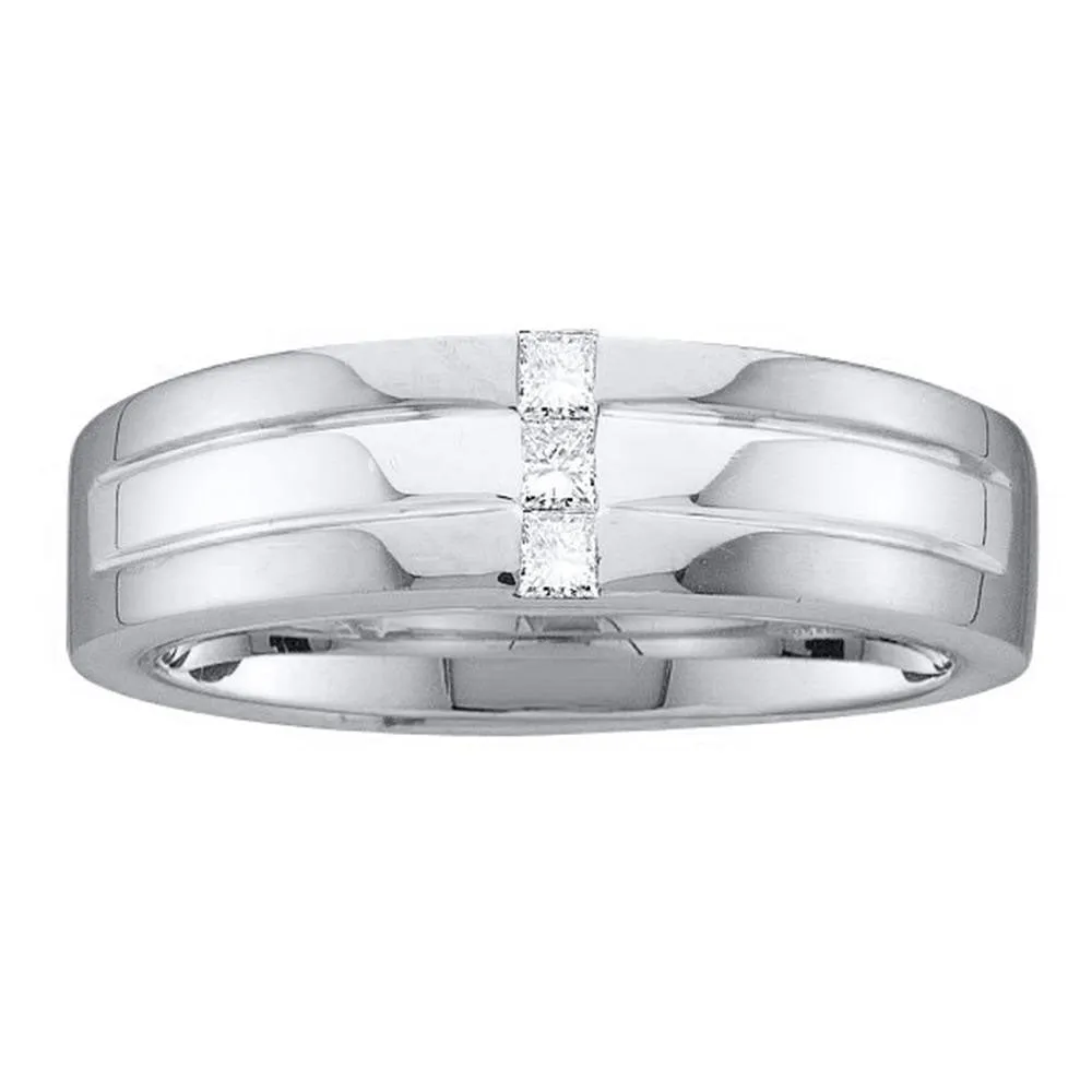 Keene Jewelers 14kt White Gold Mens Princess Channel-set Diamond Single Row Wedding Band Ring 1/6 Cttw