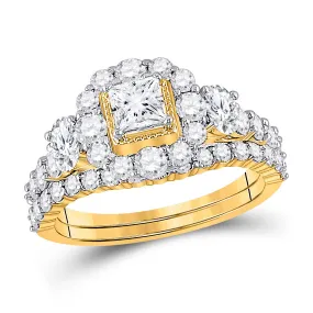 Keene Jewelers 14kt Yellow Gold Princess Diamond Bridal Wedding Ring Band Set 2 Cttw