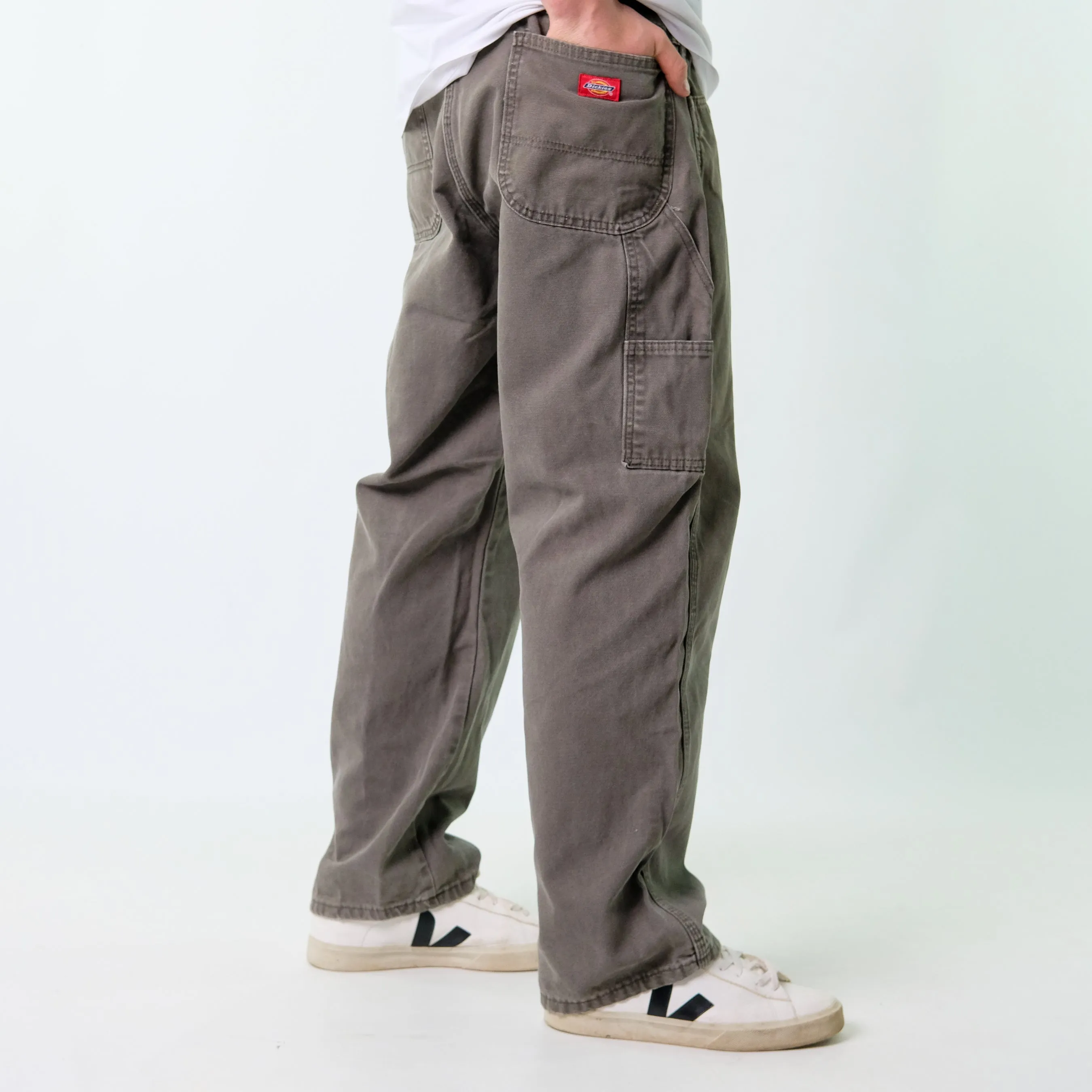 Khaki Green y2ks Dickies Canvas Carpenter Jeans Baggy Pants (38x30)