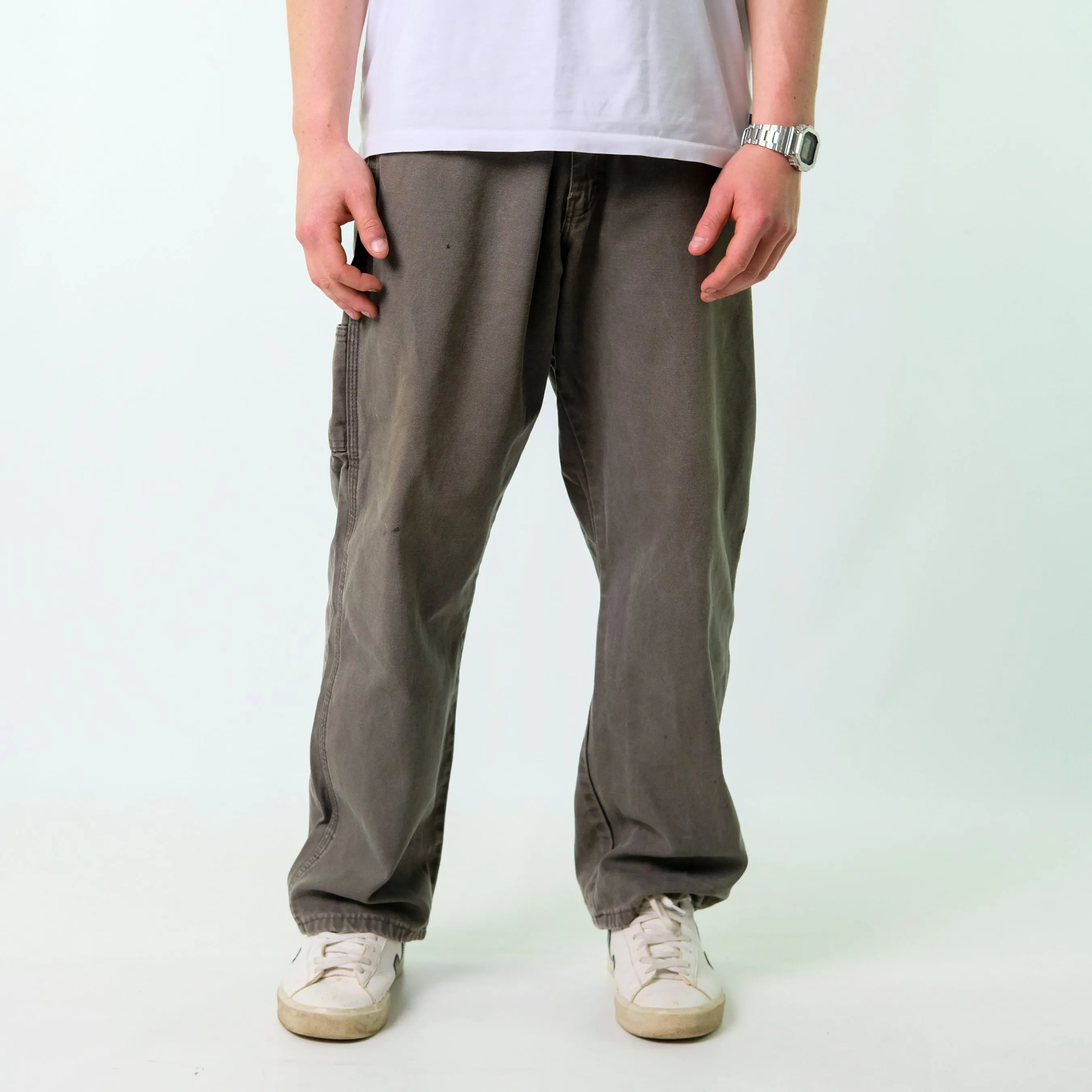 Khaki Green y2ks Dickies Canvas Carpenter Jeans Baggy Pants (38x30)