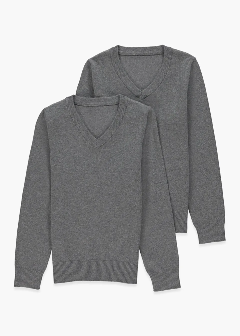 Grey V-Neck School Jumpers for Kids - 2 Pack (Ages 3-13)