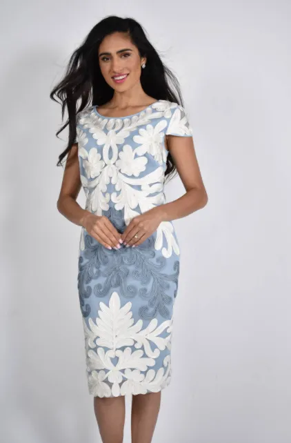 Knit Dress in Periwinkle Blue and Off White - Shop Now