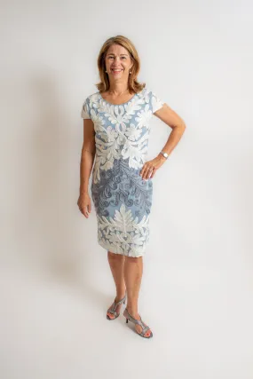 Knit Dress in Periwinkle Blue and Off White - Shop Now