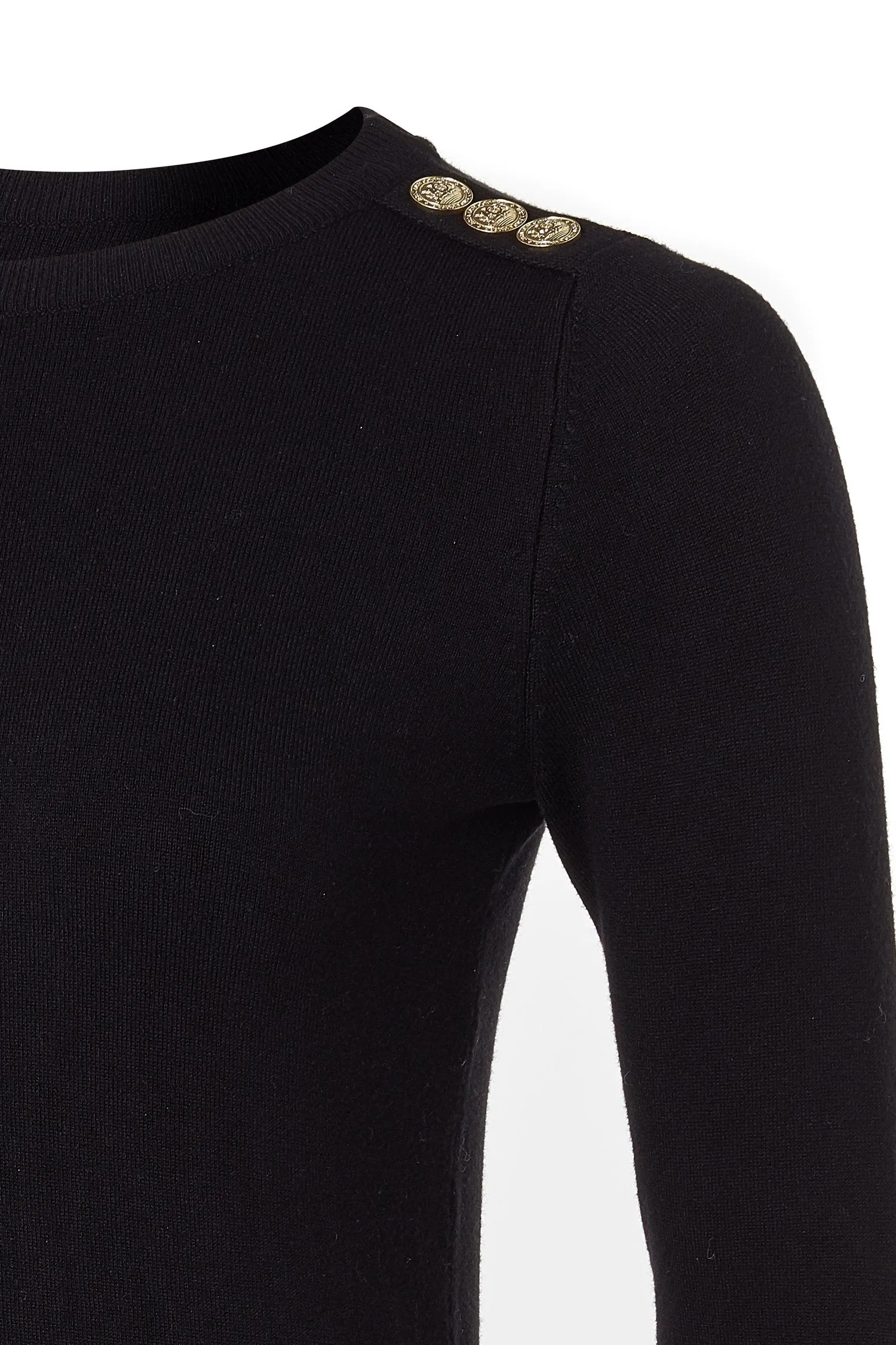 Knitted Crew Neck Sweater with Button Detail - Black.