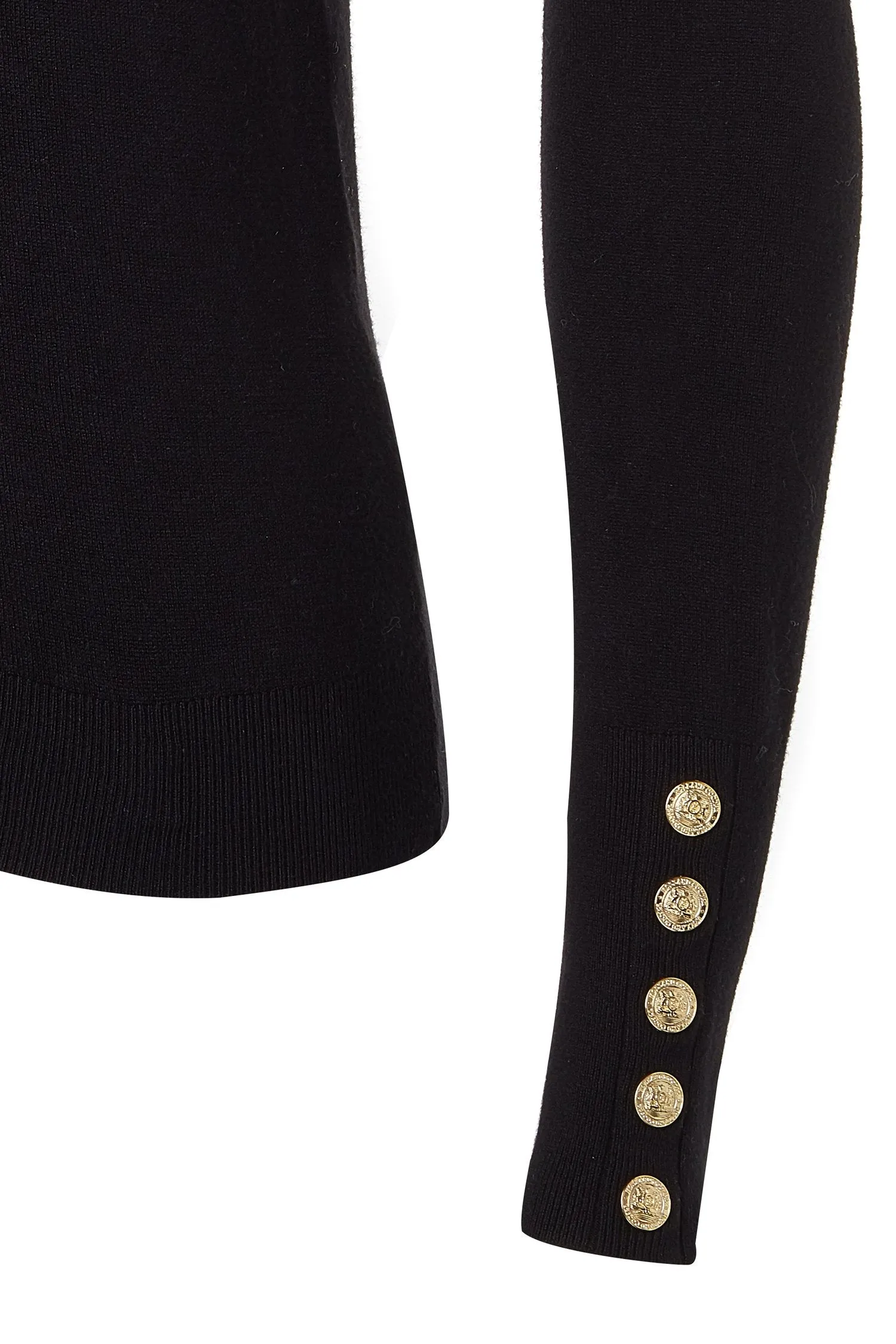 Knitted Crew Neck Sweater with Button Detail - Black.