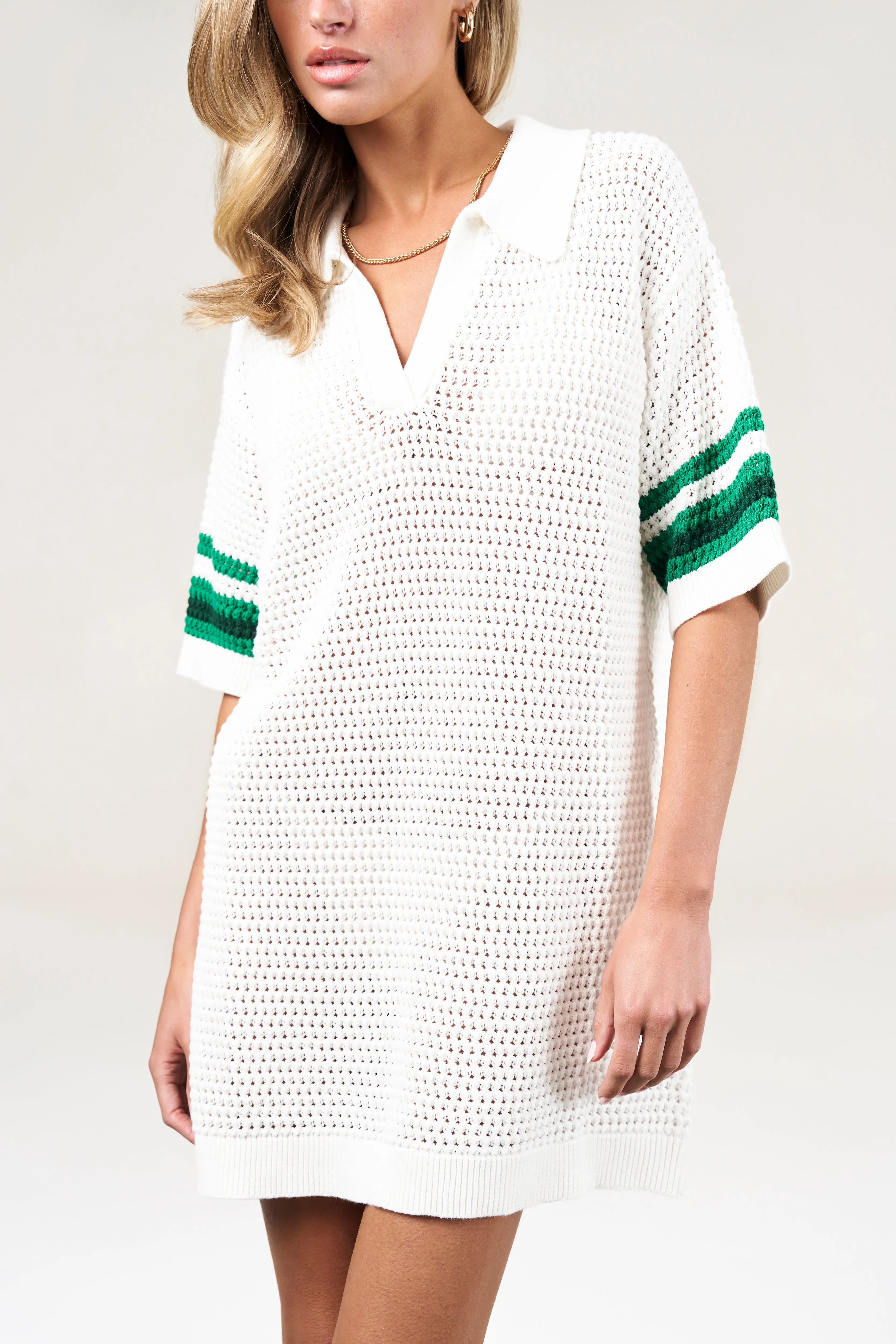 KNITTED RESORT TEE DRESS - OFF WHITE