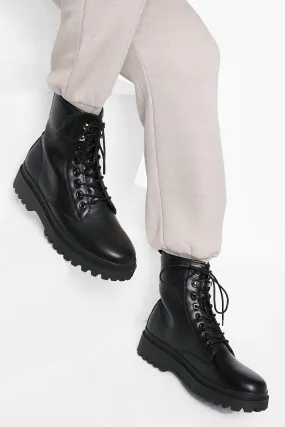 Lace Up Pu Hiker Chunky Boots