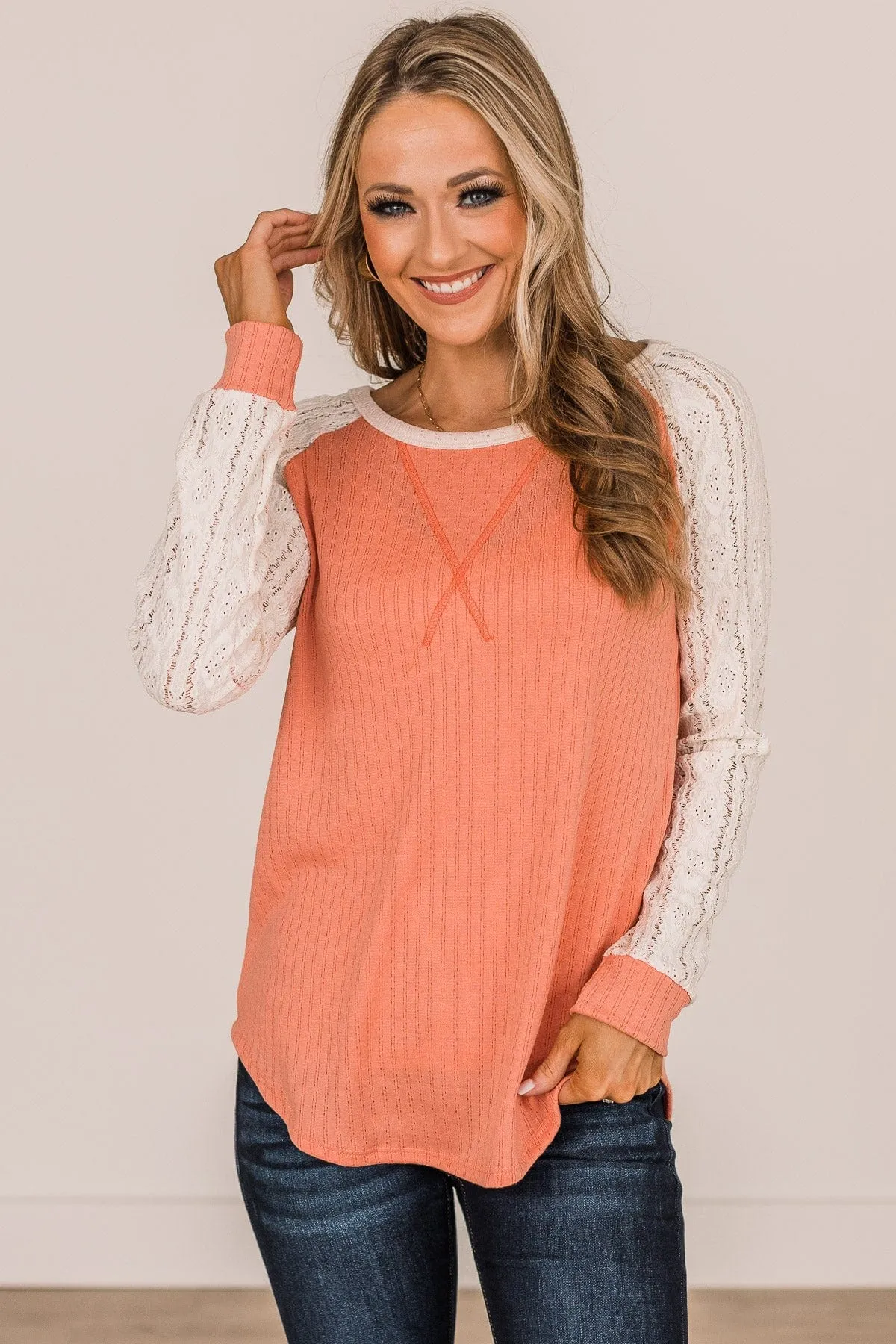 Coral & Ivory Crochet Knit