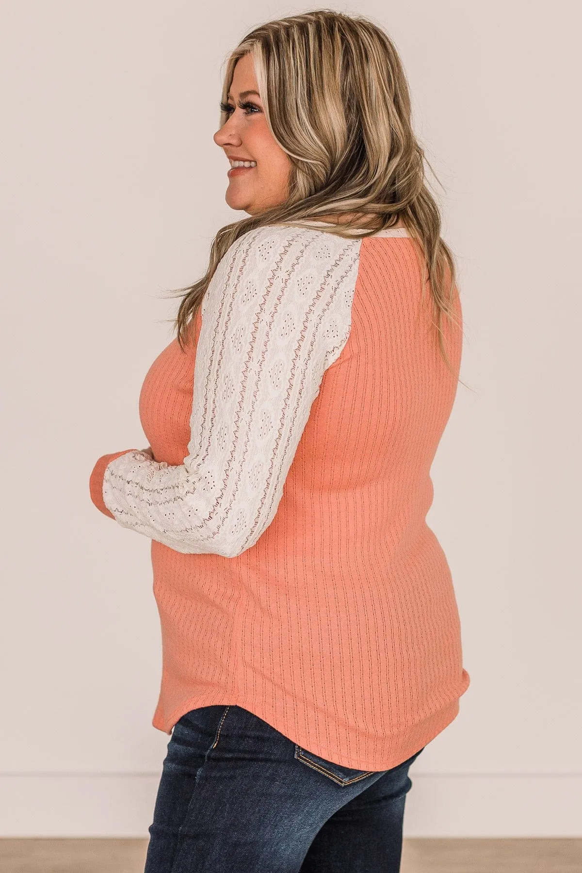 Coral & Ivory Crochet Knit