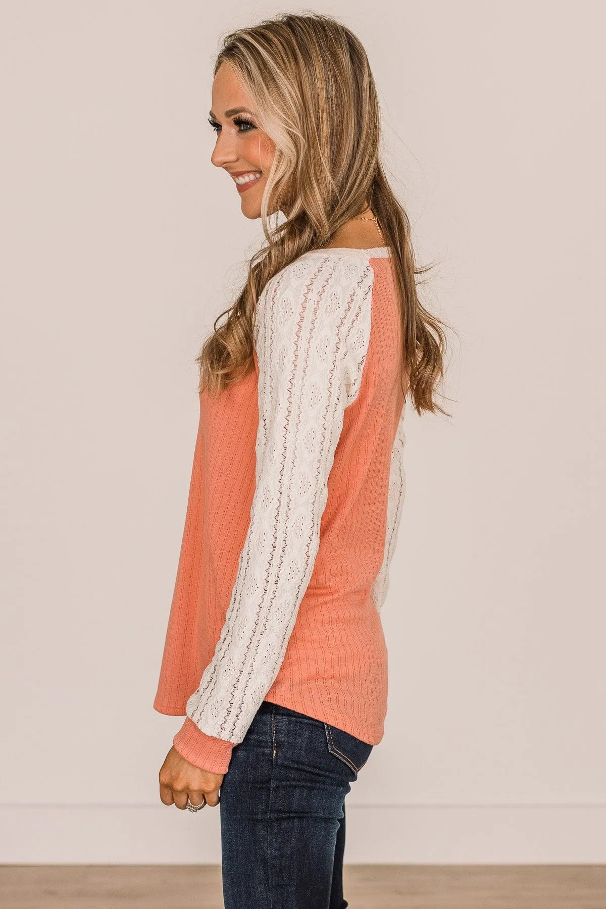 Coral & Ivory Crochet Knit