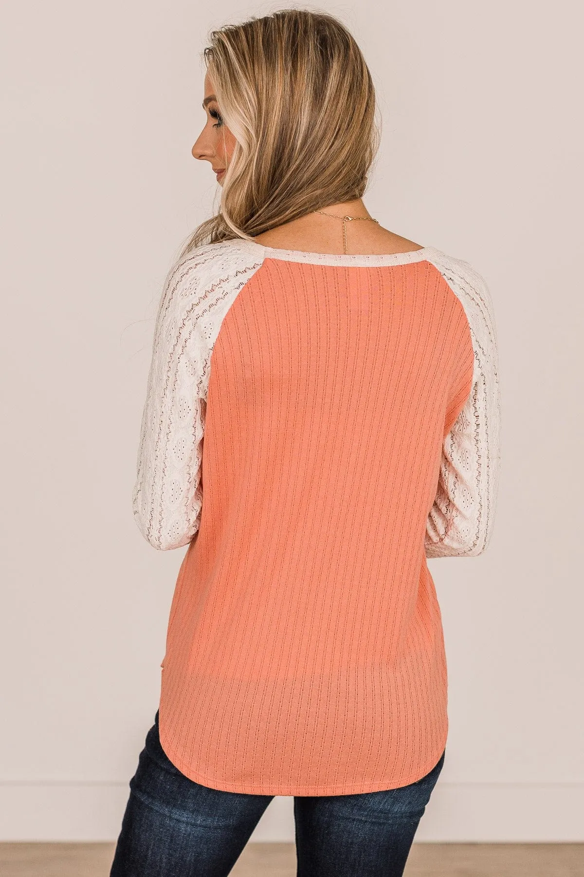 Coral & Ivory Crochet Knit