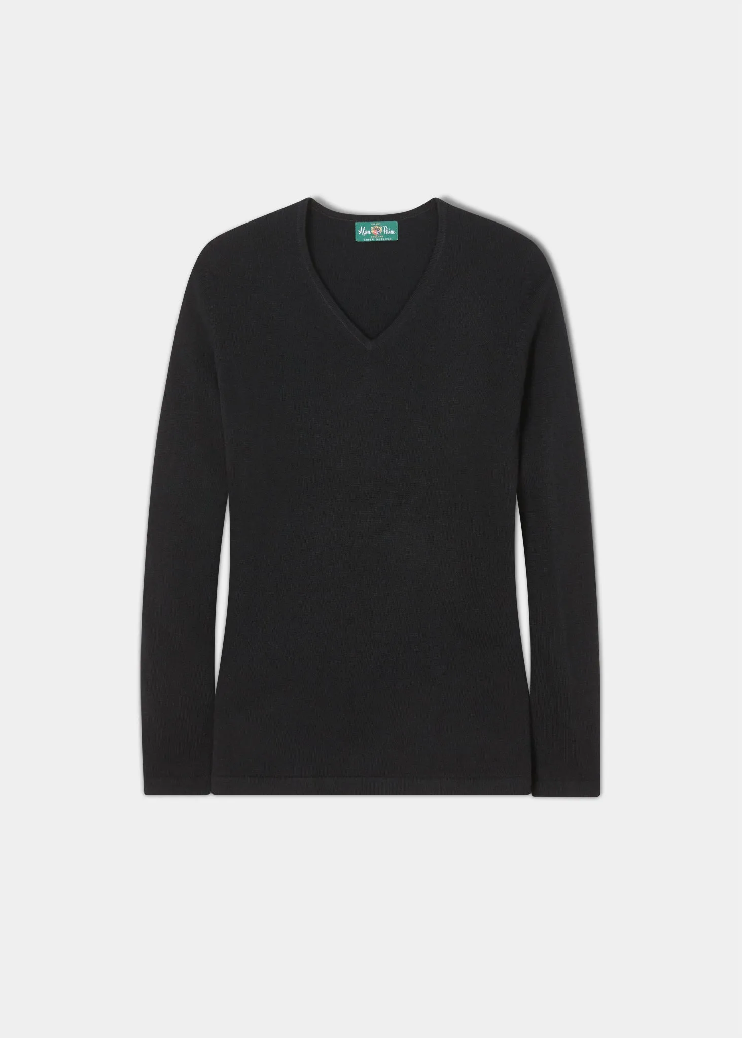 Ladies Geelong Lambswool Vee Neck Jumper In Black | Ladies Jumpers - Alan Paine UK