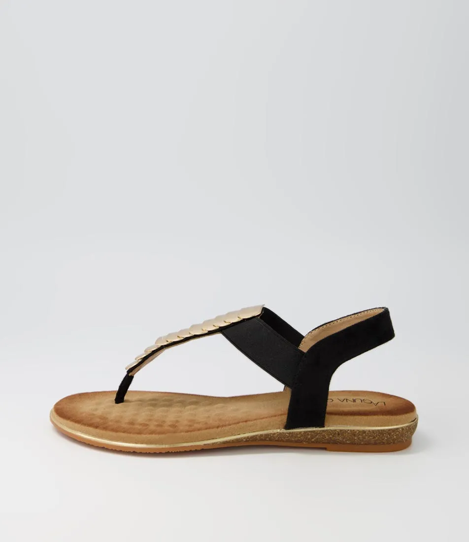 LAGUNA QUAYS Splendid Black Microsuede Sandals