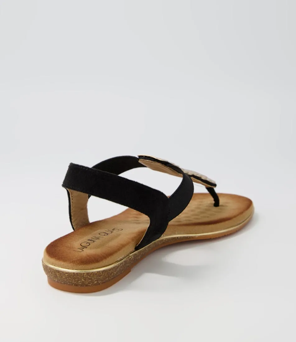 LAGUNA QUAYS Splendid Black Microsuede Sandals