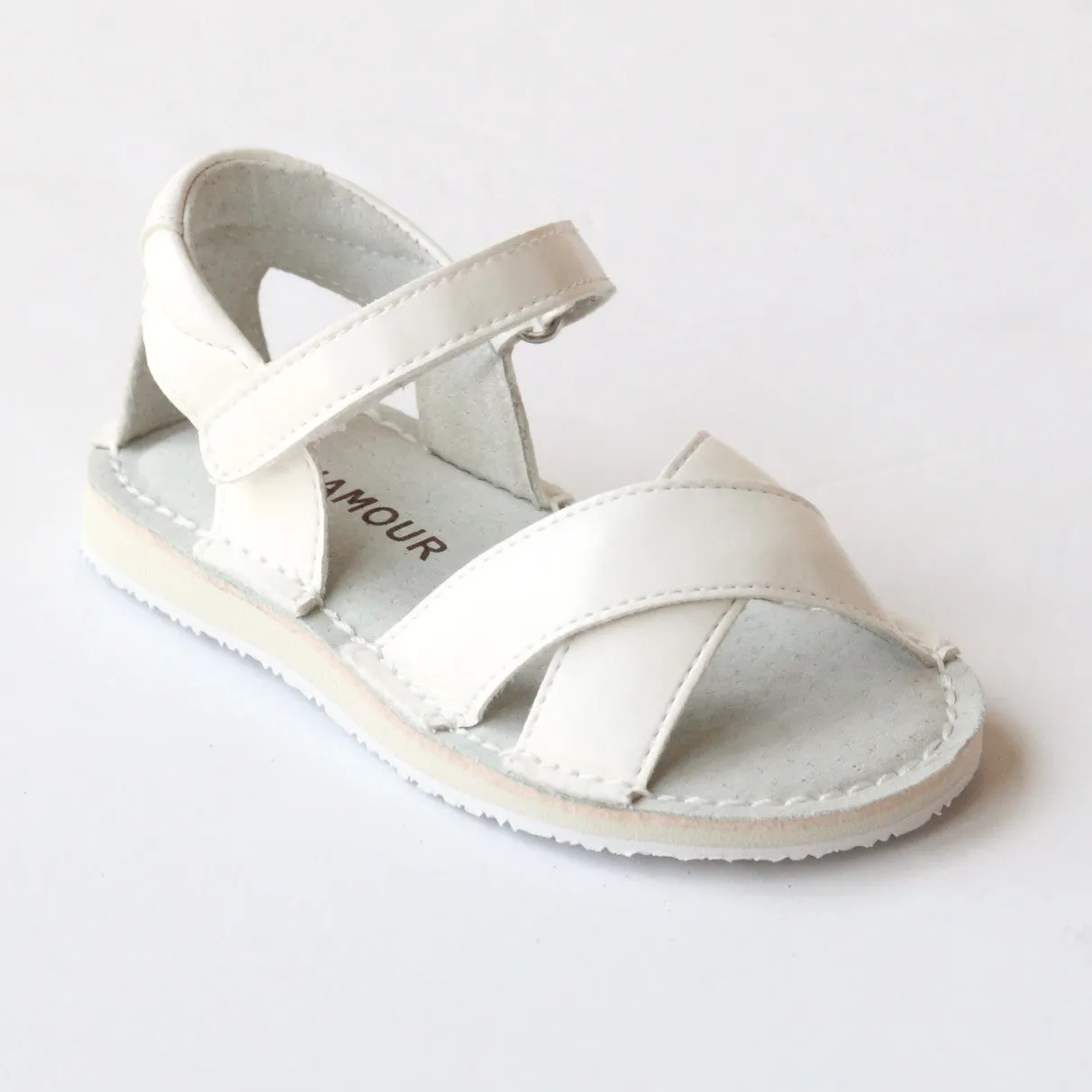 White Crisscross Sandals L'Amour Girls J660