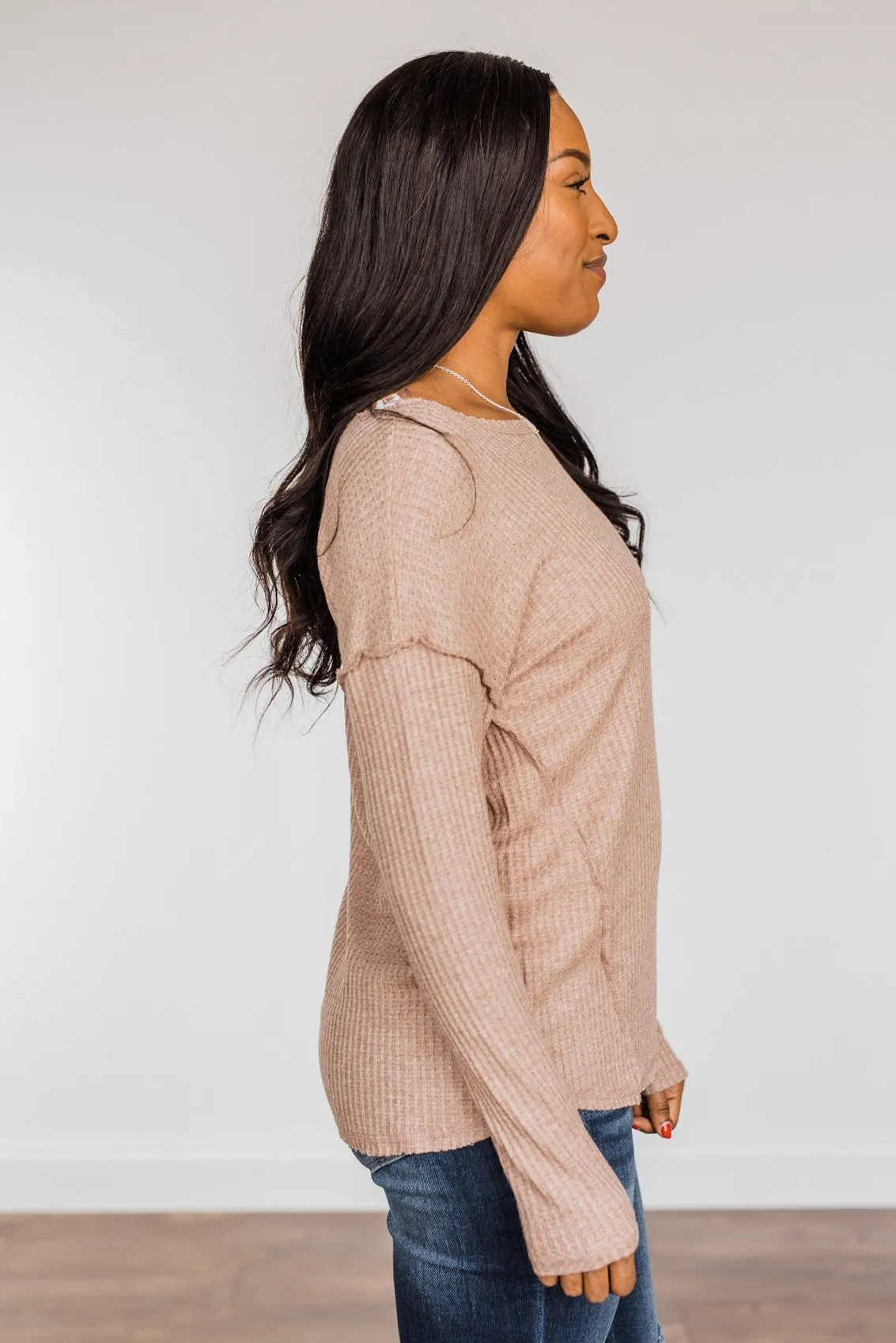 Long Sleeve Knit Top in Taupe