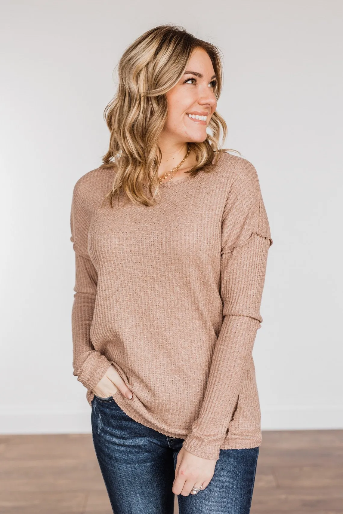 Long Sleeve Knit Top in Taupe