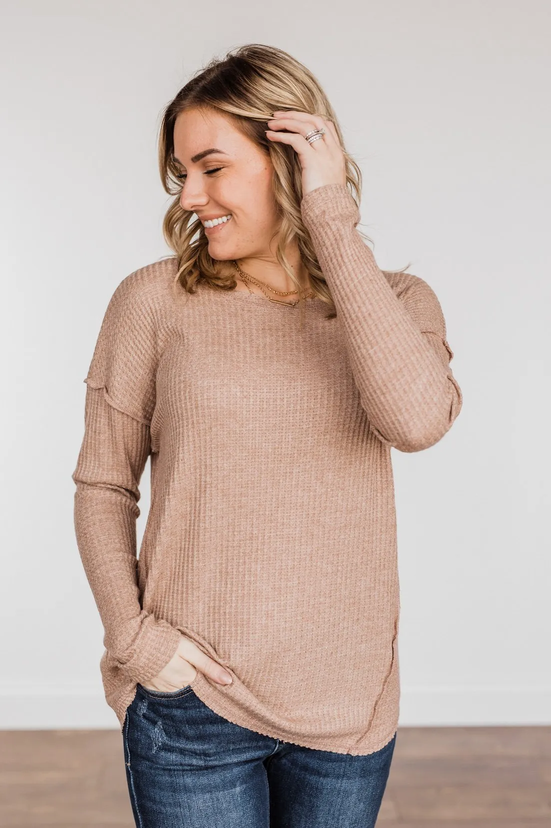 Long Sleeve Knit Top in Taupe