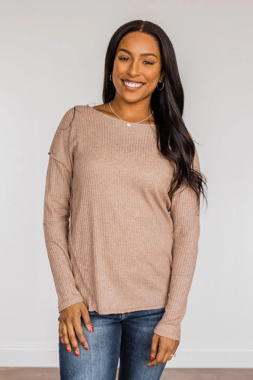 Long Sleeve Knit Top in Taupe