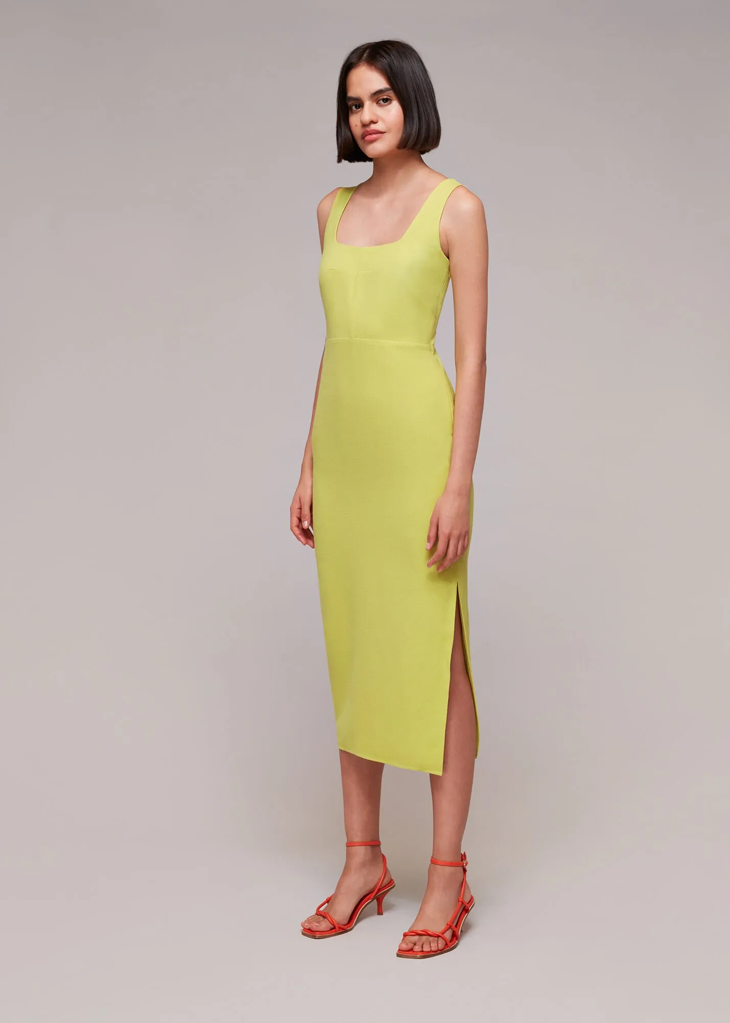 Lime Elenor Square Neck Midi Dress