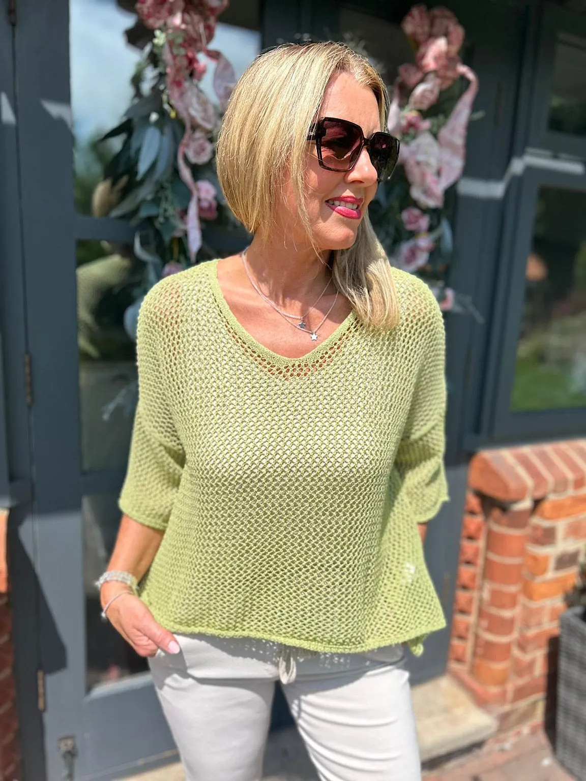 Michaela Lime Loose Weave Knit