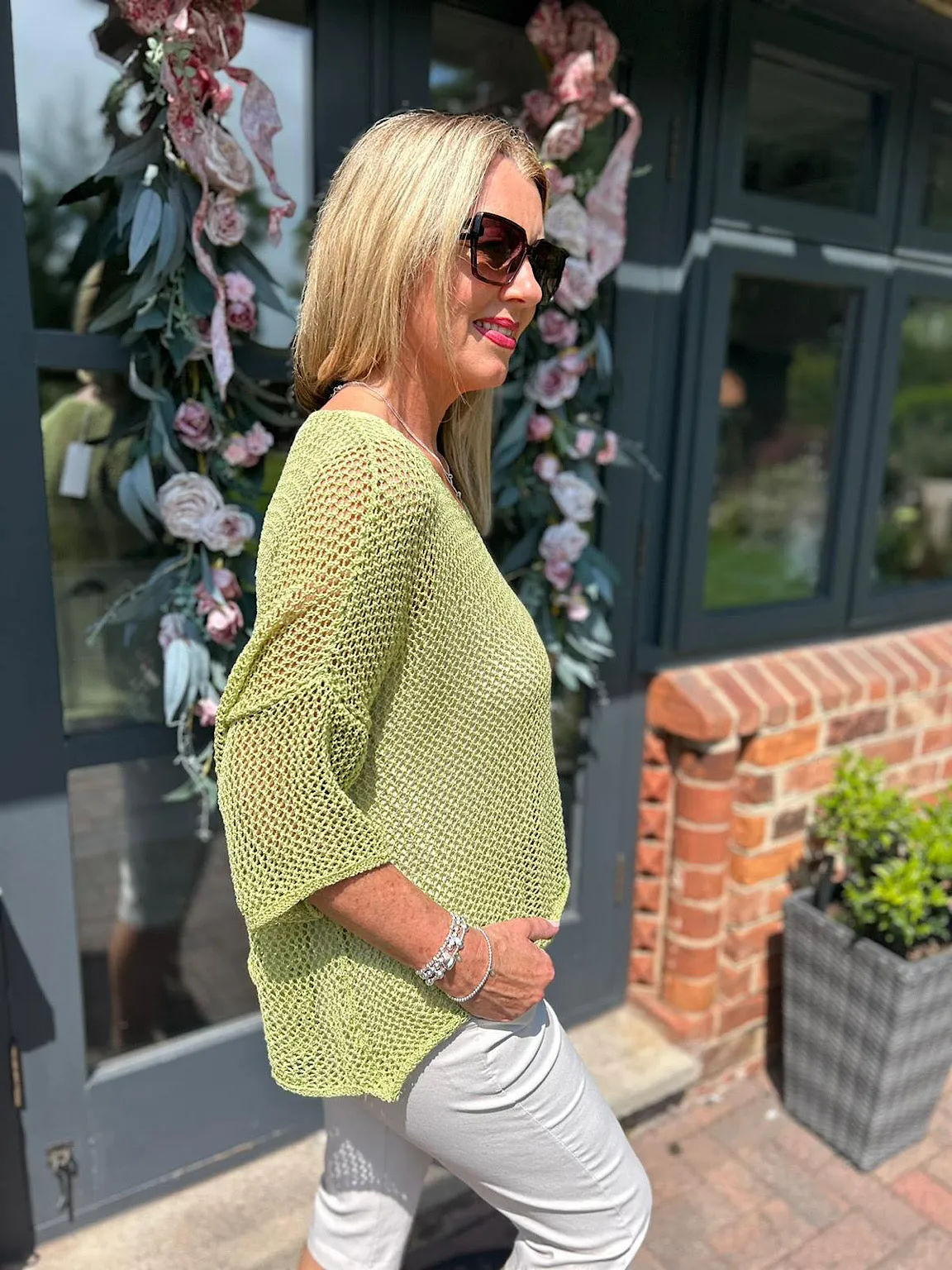 Michaela Lime Loose Weave Knit