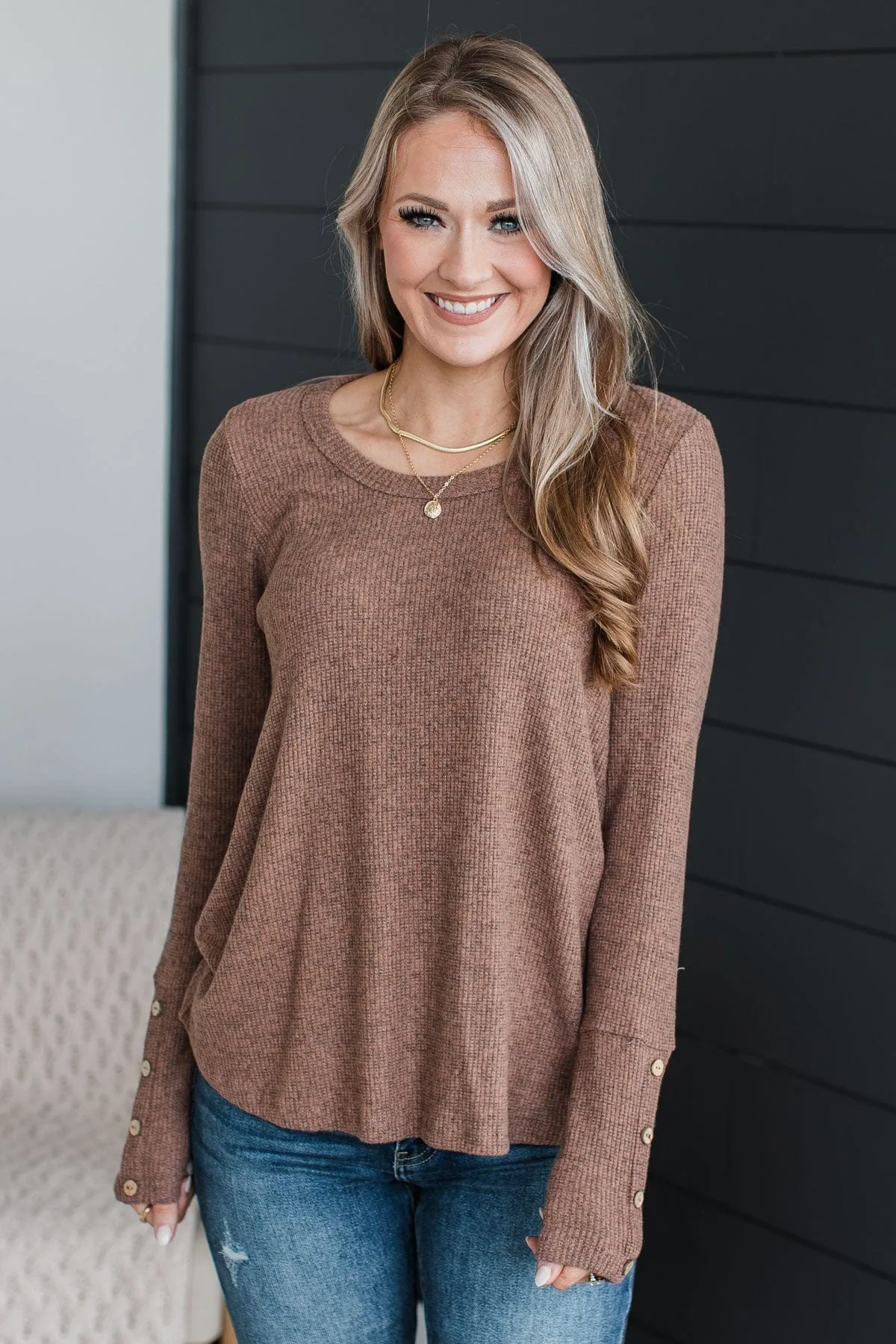 Mocha Ribbed Knit Top