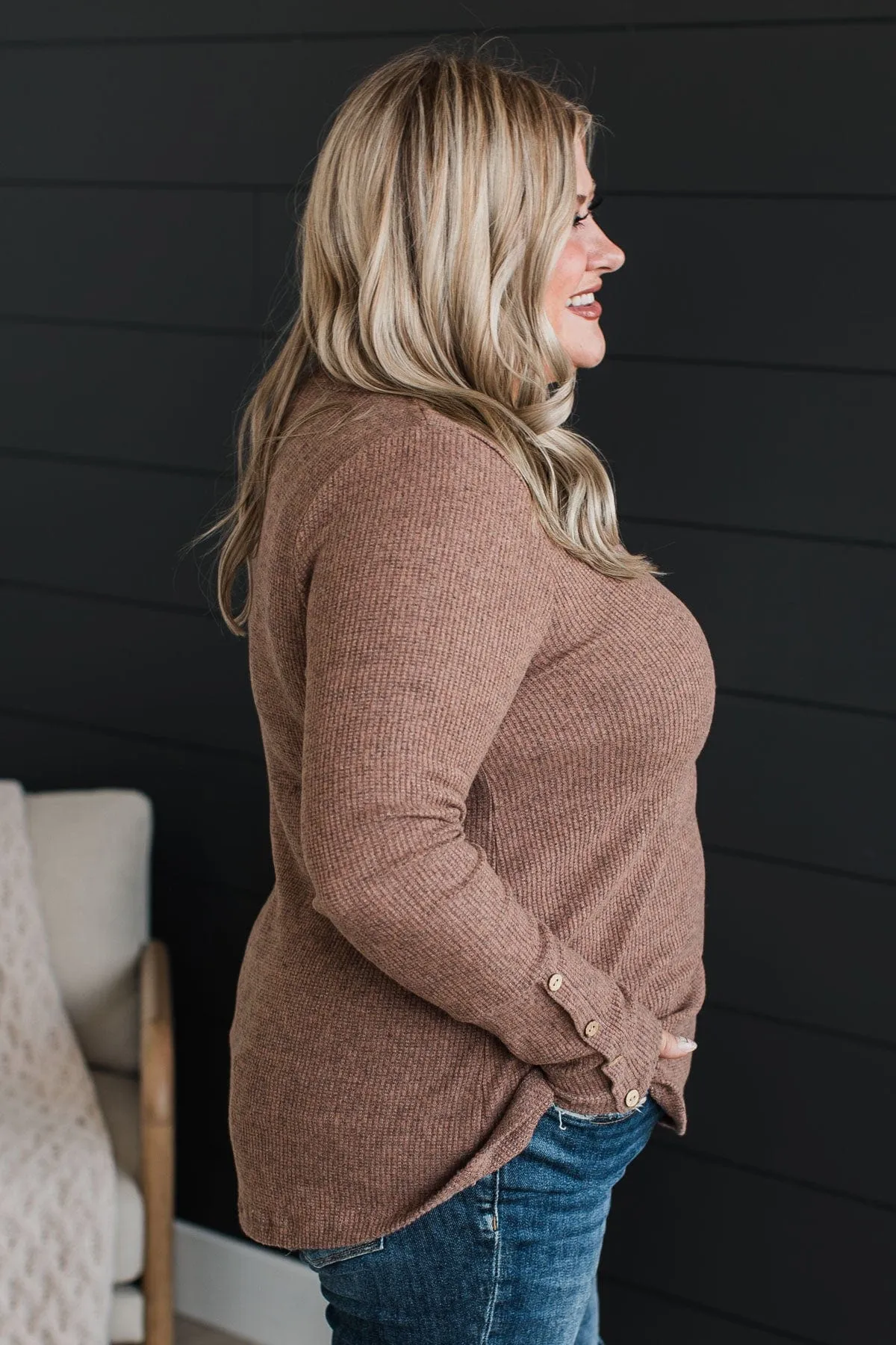 Mocha Ribbed Knit Top