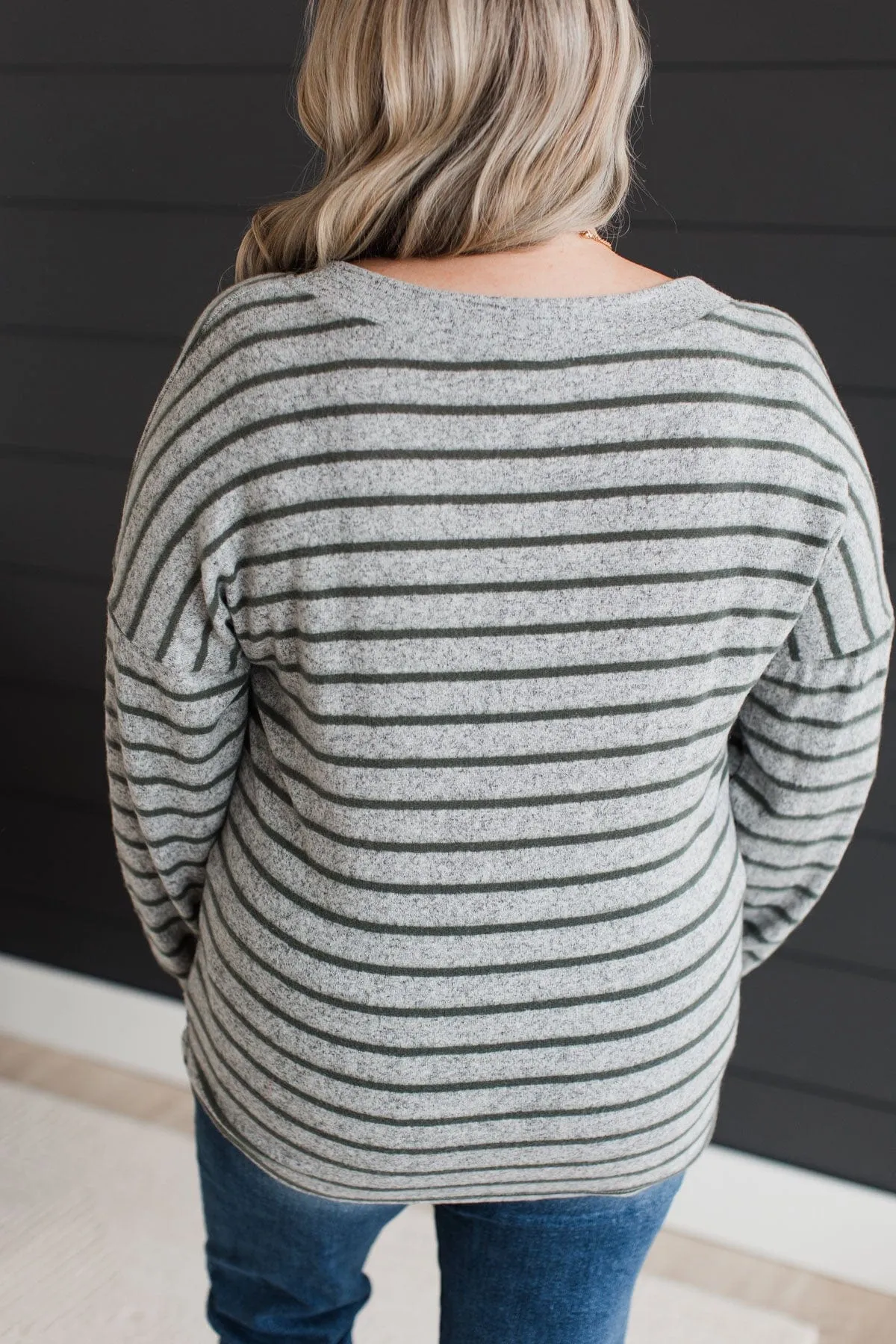 Striped Knit Top Heather Grey Olive