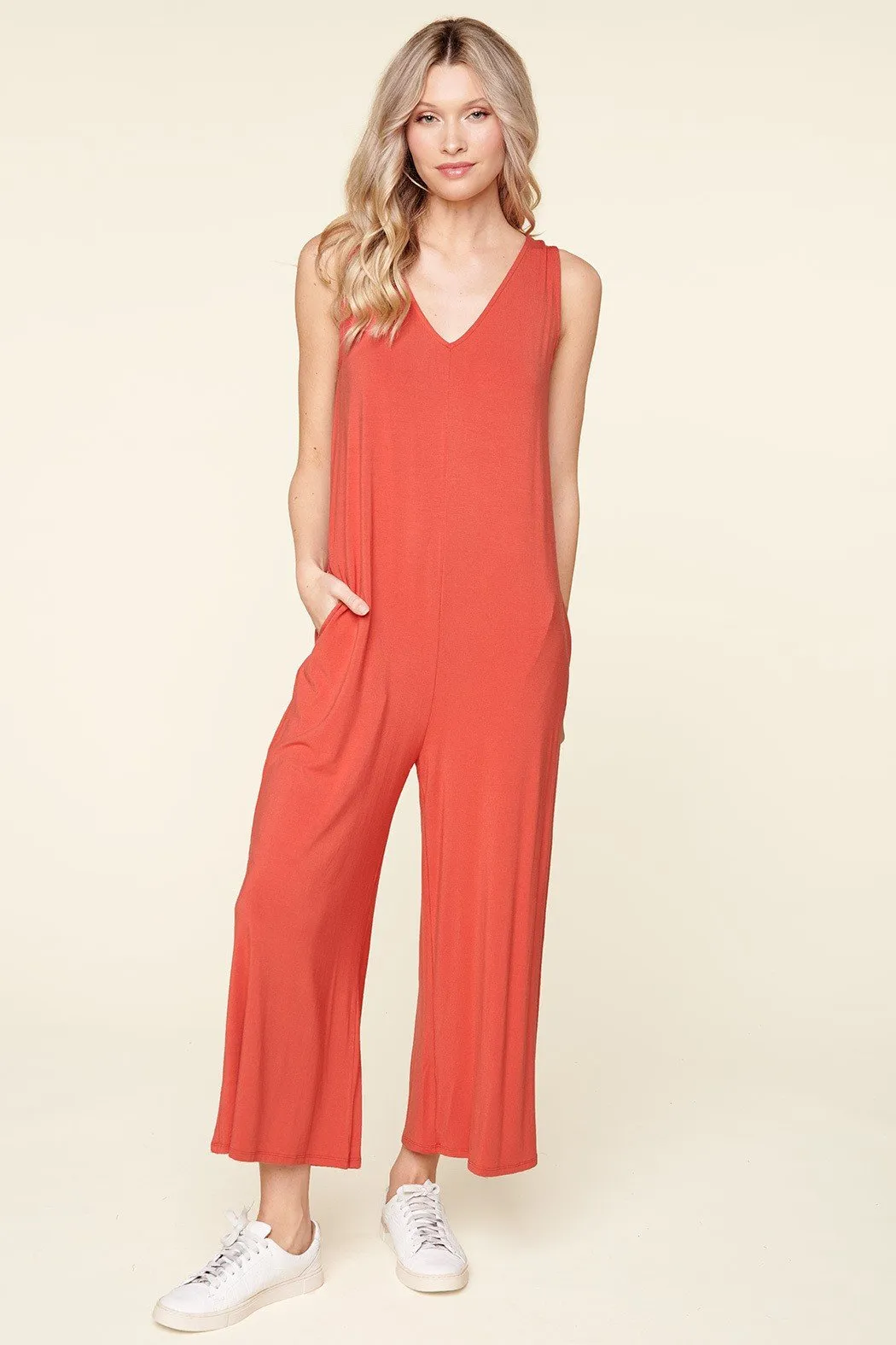 Mackenna Sleeveless Wide Leg Jersey Knit Jumpsuit