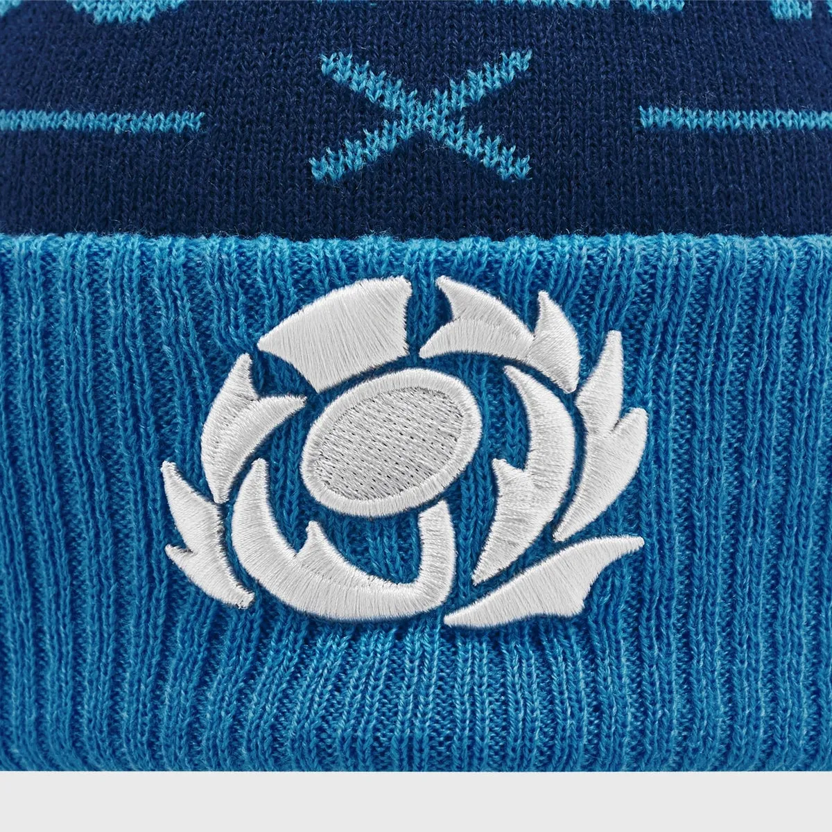 Macron Scotland Rugby Text Bobble Beanie Hat Navy/Sky